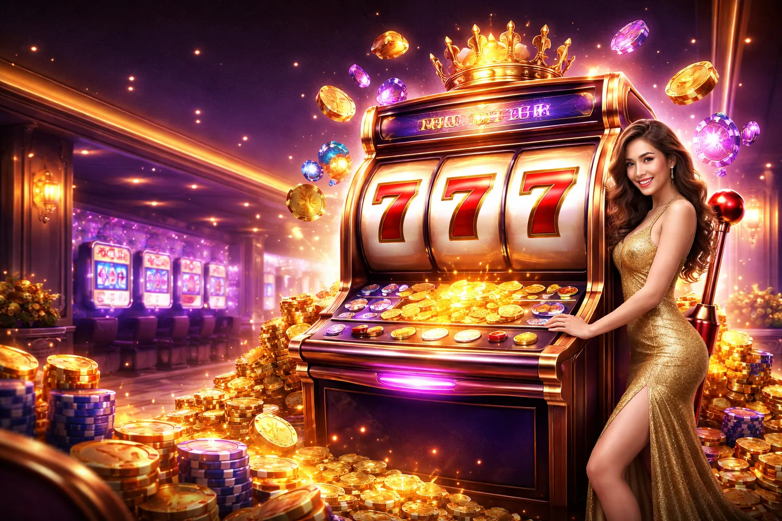 Máy đánh bạc rực rỡ với biểu tượng jackpot tại 7clubs login